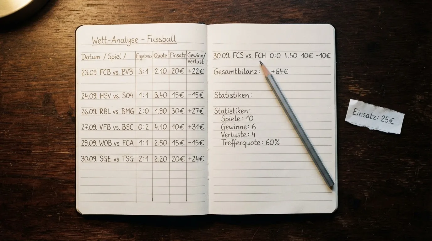 Ein Taschenrechner und ein Bleistift liegen auf einem Schreibtisch neben einem aufgeschlagenen Notizbuch mit handschriftlichen Zahlenreihen.